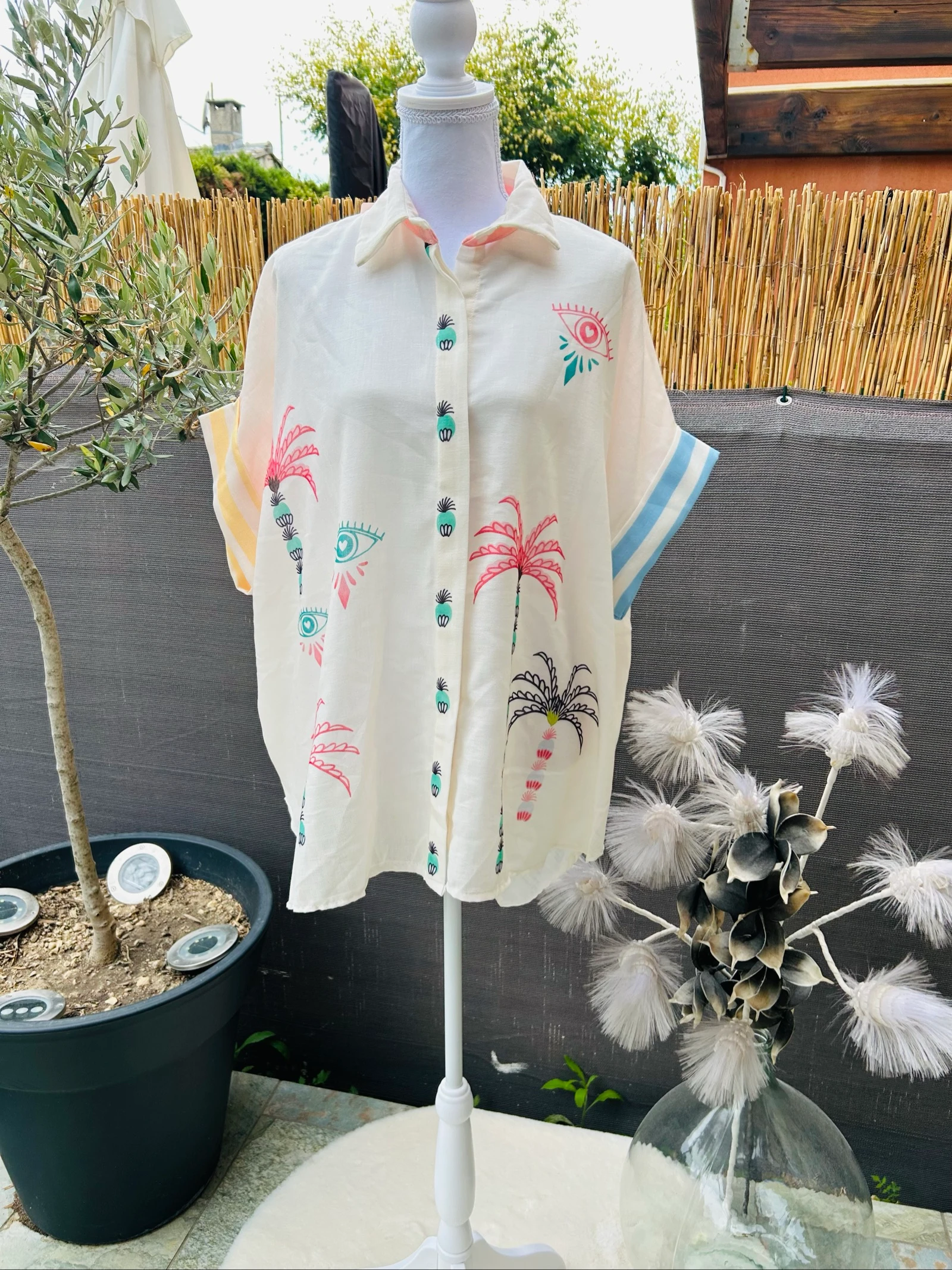 Oversized bohemian blouse with  motif 36-48 – photo 2